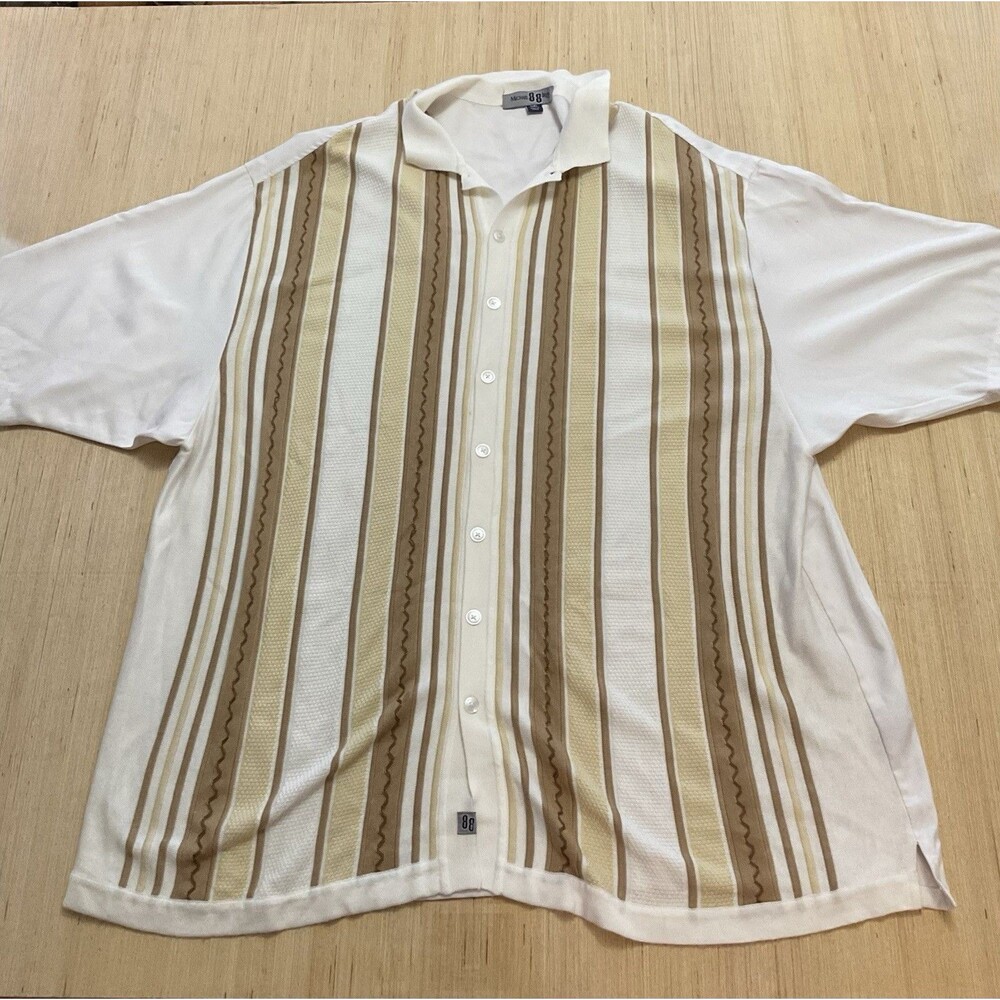 Michael Irvin 88 Vintage Cream Button Up Men's 5XL Shirt Textured Knit Striped